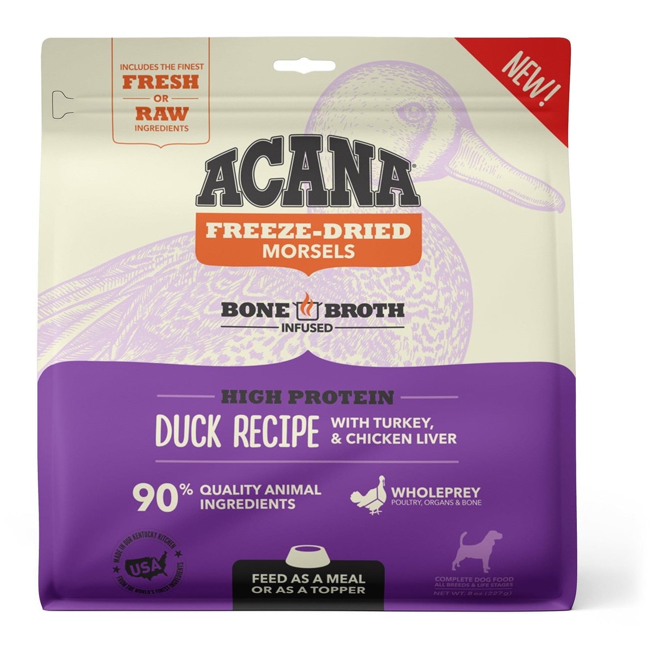 Acana Grain Free High Protein Fresh Raw Animal Ingredients Duck Recipe Freeze Dried Morsels Dog Food