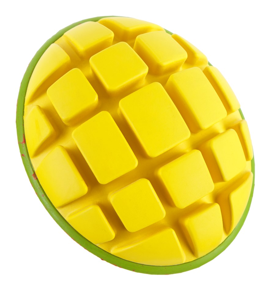 Bark Super Chewer Go Mango Fruit Yellow Green Rubber Dog Toy