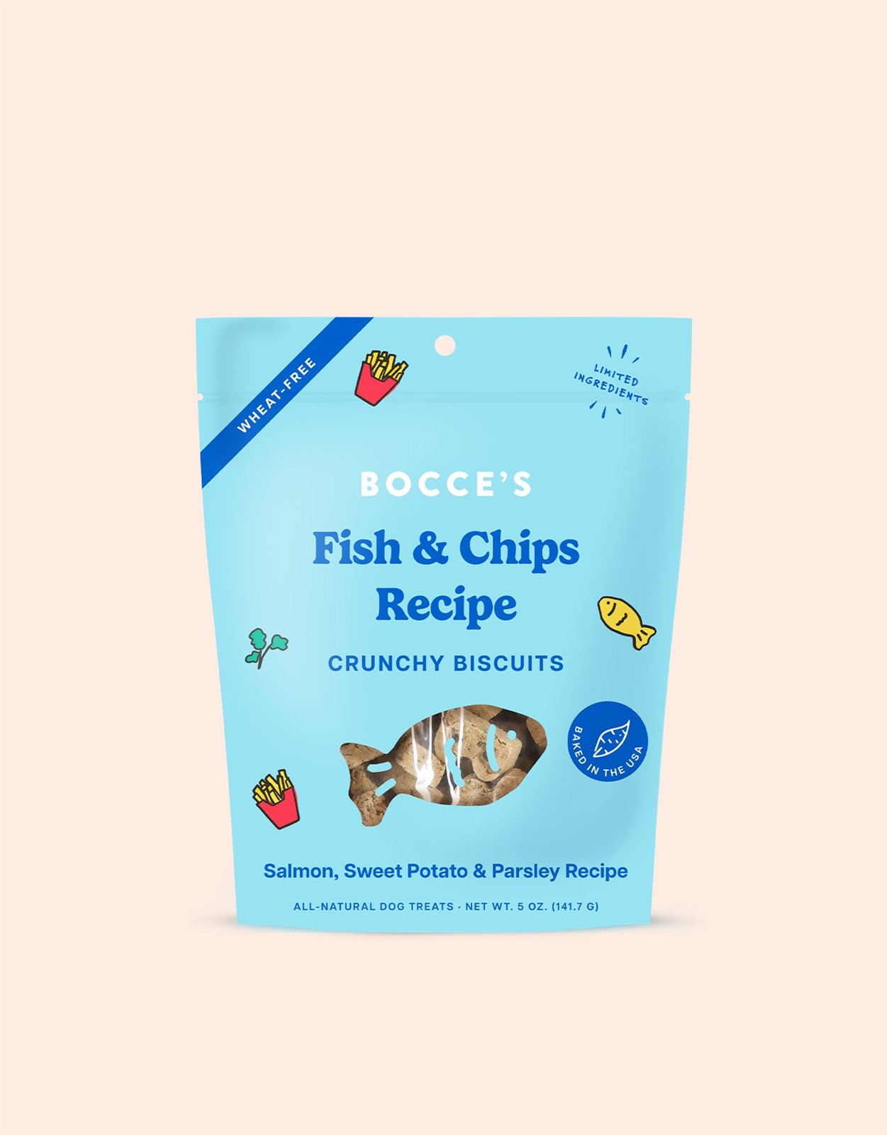 Bocces Bakery Fish and Chips Biscuits Crunchy Dog Treats