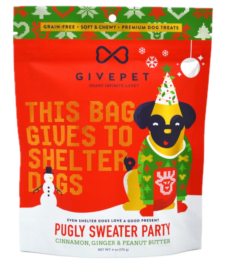 Givepet Holiday Dog Treat Soft Chew Pugly Sweater Party