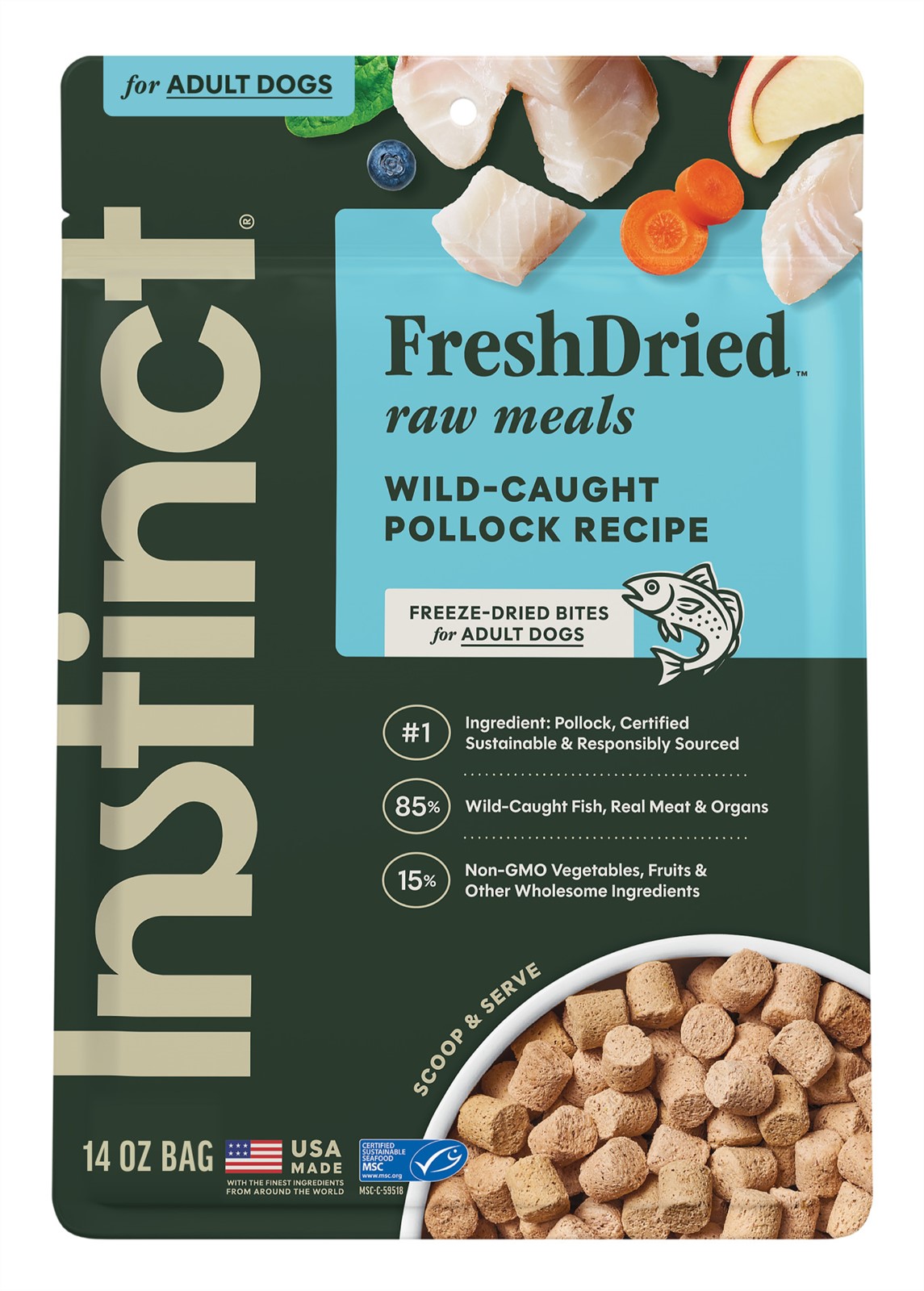 Instinct Freeze Dried Raw Meals Grain Free Wild Caught Alaskan Pollock Dog Food