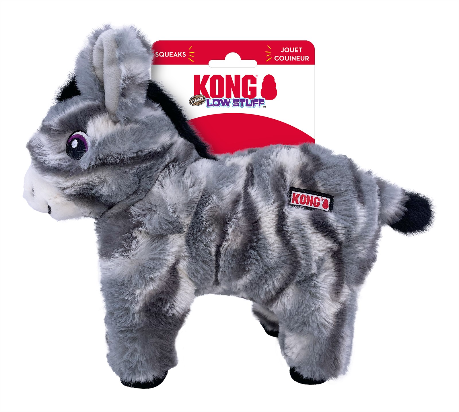 Kong Low Stuff Stripes Donkey Plush Dog Toy