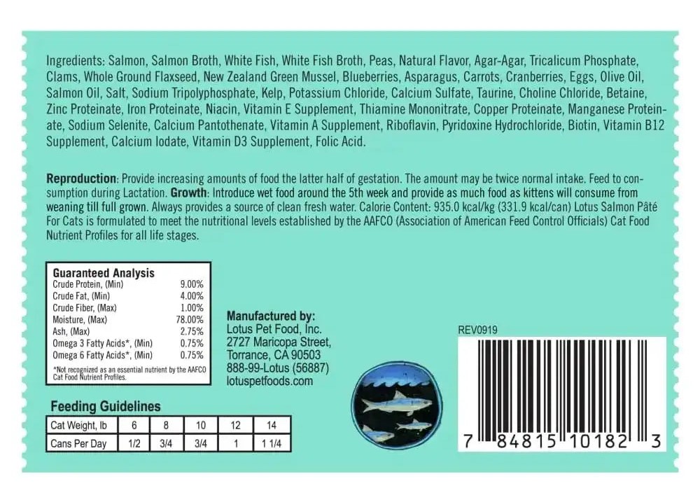 Lotus Salmon and Vegetable Pate Grain Free Canned Cat Food