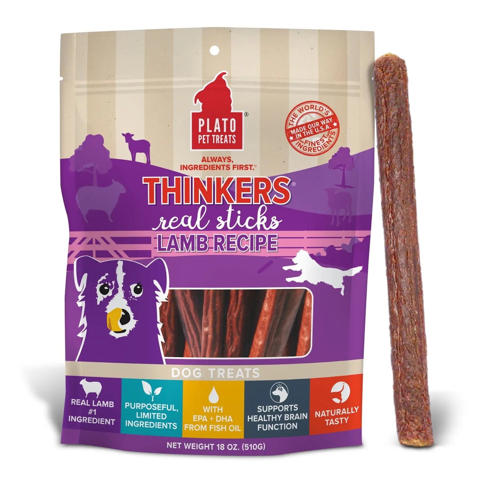 Plato Mini Thinkers Lamb Meat Stick Dog Treats