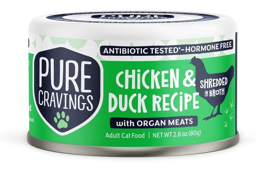 Pure Cravings Chicken and Duck Recipe Shredded in Broth Cat Food Can