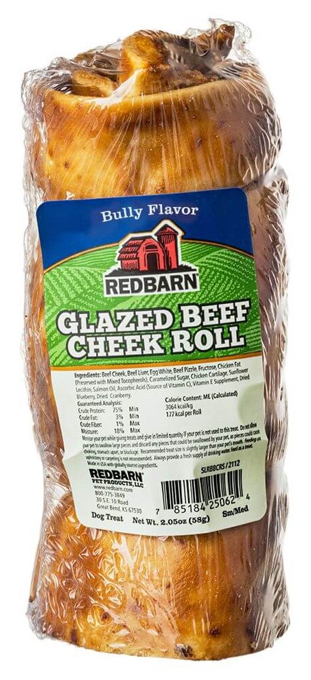 Red Barn Dog Treat Glazed Beef Cheek Roll Bully Flavor