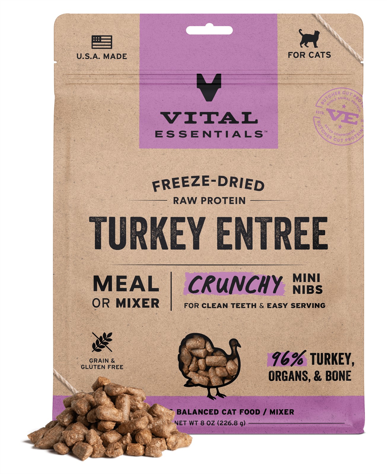 Vital Essentials Cat Food Freeze Dried Turkey Mini Nibs Entree