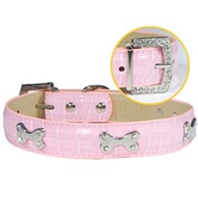 Faux Croc Collar with Bones Pink