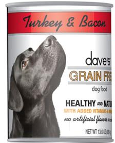 Daves Grain Free Canned Dog Food Turkey and Bacon Recipe