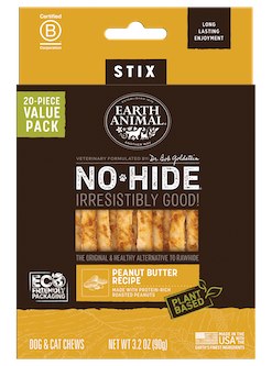 Earth Animal Dog Treat No Hide Peanut Butter Chew Stix
