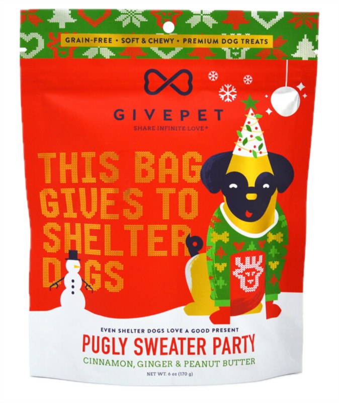 Givepet Holiday Dog Treat Soft Chew Pugly Sweater Party