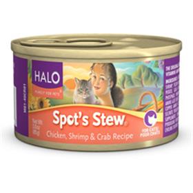 Halo Spots Stew for Cats Chicken Shrimp and Crab Cans
