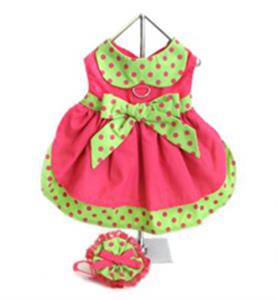 Hot Pink and Lime Green Polka Dot Dress with Veil Hat and Leash