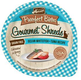 Merrick Purrfect Bistro Ocean Whitefish Tuna Recipe Shredded in Gravy