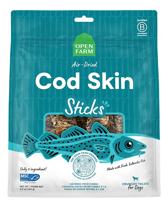 Open Farm Dog Treat Air Dried Cod Skins Crunchy Sticks