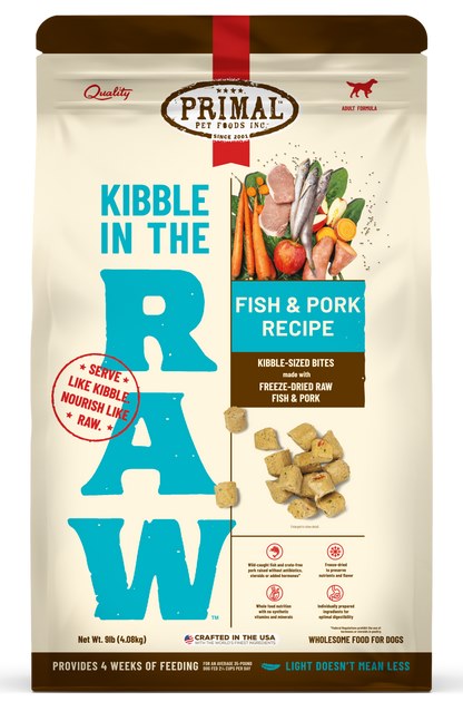 Primal Pet Kibble in the Raw Fish and Pork Recipe for Dogs