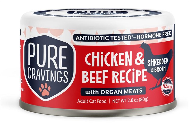 Pure Cravings Chicken and Beef Recipe Shredded in Broth Cat Can