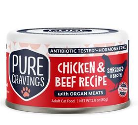 Pure Cravings Chicken and Beef Recipe Shredded in Broth Cat Can