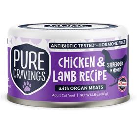 Pure Cravings Chicken and Lamb Recipe Shredded in Broth Cat Can
