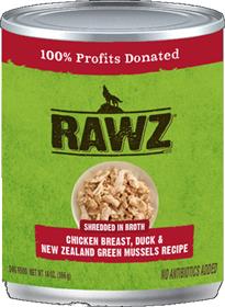 Rawz Dog Can Shredded Chicken Breast Duck New Zealand Green Mussels