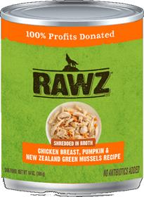 Rawz Dog Can Shredded Chicken Breast Pumpkin New Zealand Green Mussels