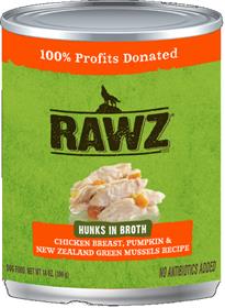 Rawz Hunks in Broth Chicken Breast Pumpkin and New Zealand Green Mussels Dog Food Can