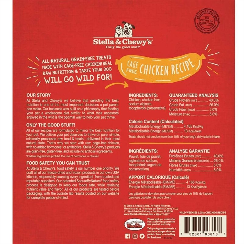 Stella and Chewys Wild Weenies Cage Free Chicken Recipe Dog Treat