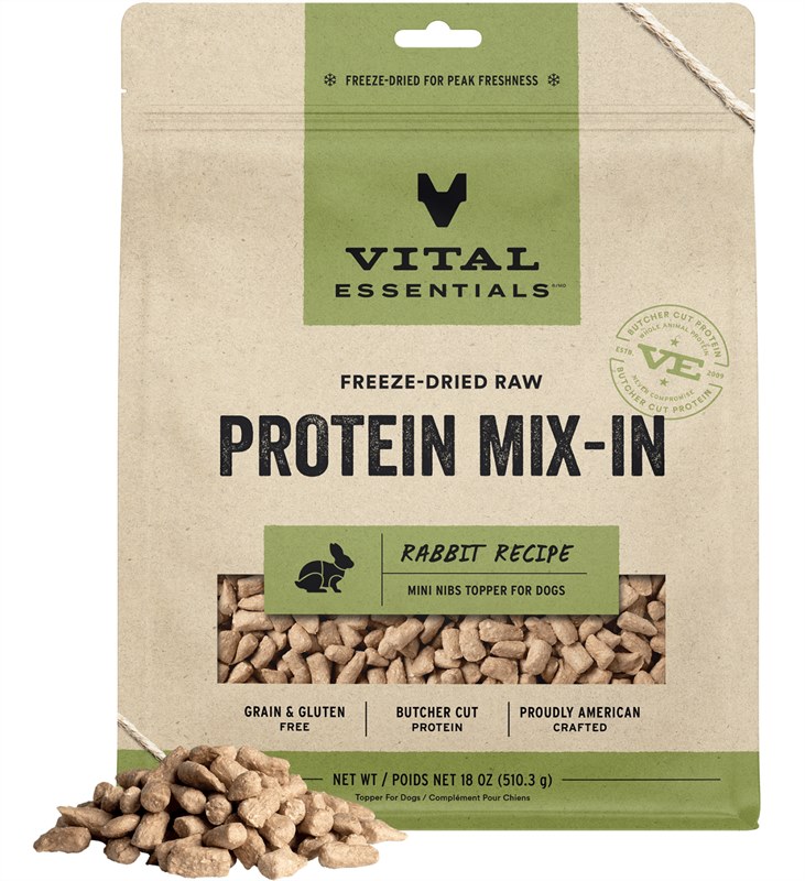 Vital Essentials Protein Mix In Rabbit Mini Nibs Grain Free Freeze Dried Raw Dog Food Topper