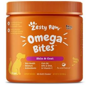 Zesty Paws Omega Bites Bacon Flavored Soft Chews Skin Coat Supplement for Dogs